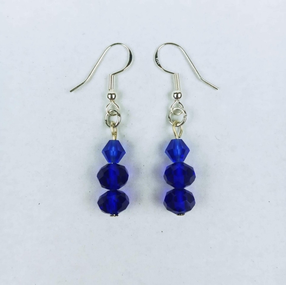 Hand Crafted Jewelry - Simple two tone blue faceted glass tiered dangle earrings